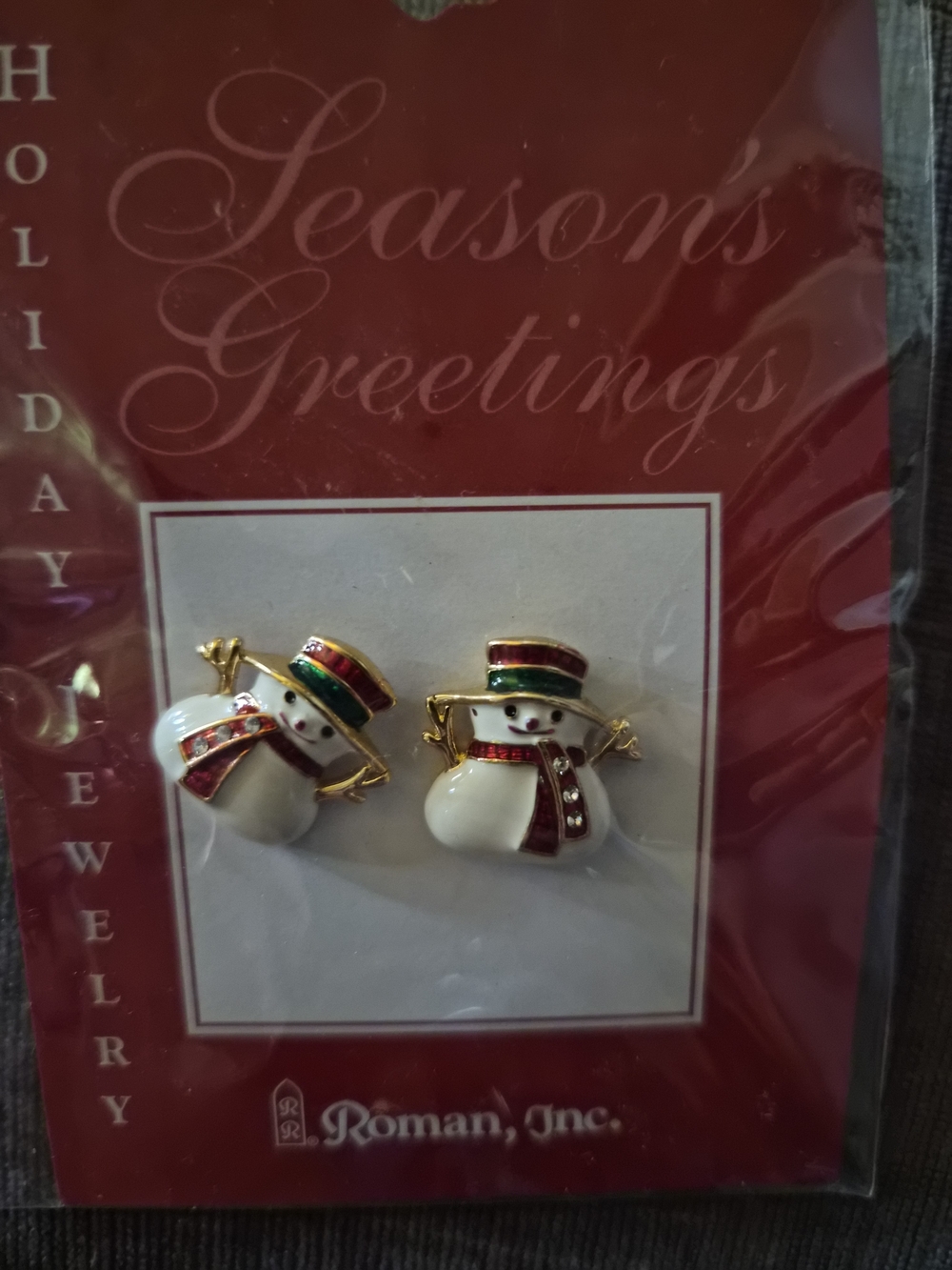 Roman Inc. Gold-Tone Snowman Stud Earrings - White, Red & Green